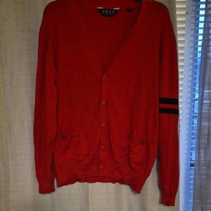 Vesi Women's Vibrant Red Cardigan with Black Accents